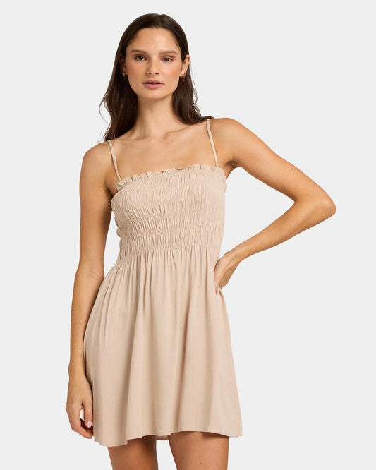 Image of Dresses. Productname: Nunui Womens Justice Shirred Dress Natural - in Natural colour by brand - Nunui