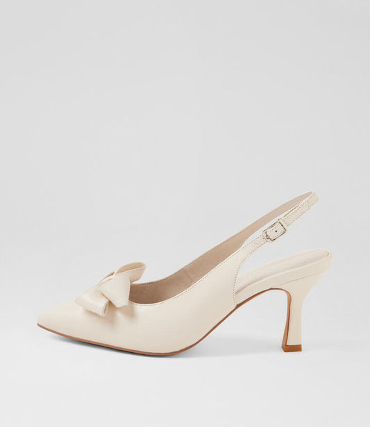 Image of Heels. Productname: Lilbow Ivory Leather Heels in IVORY colour by brand - MIDAS