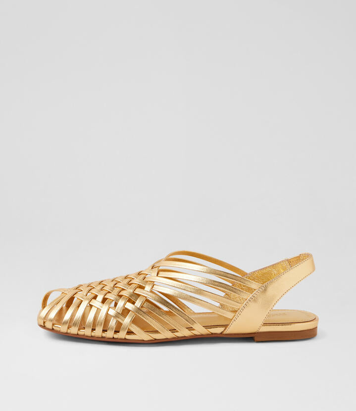Image of Sandals. Productname: Brixa Old Gold Leather Sandals in Old Gold colour by brand - MOLLINI