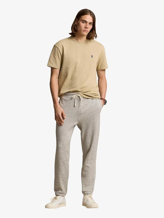 Image of a model wearing Tops. Productname: Polo Ralph Lauren Classic Fit Heavyweight Jersey T-Shirt in Classic Khaki colour by brand - Polo Ralph Lauren