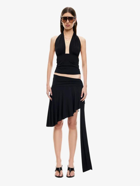 Image of a model wearing Tops. Productname: Lioness Safari Halter in Noir colour by brand - Lioness