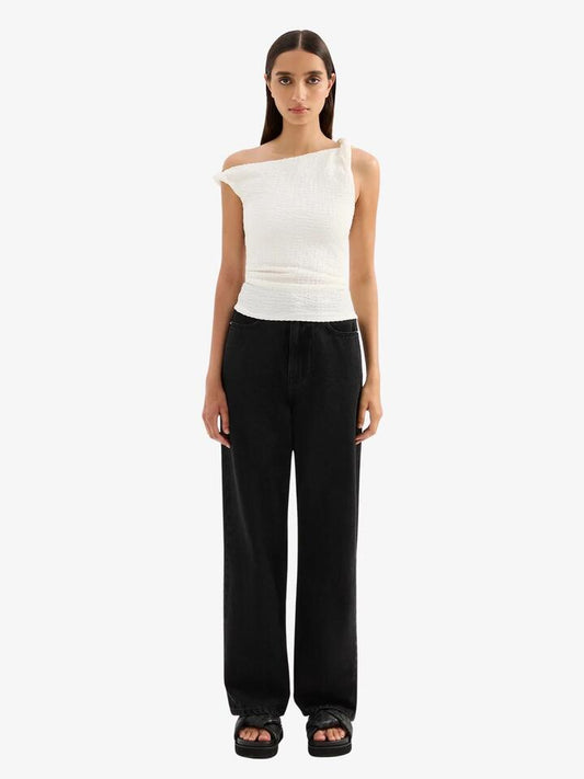 Image of a model wearing Tops. Productname: Nude Lucy Apollo Top in Salt colour by brand - Nude Lucy