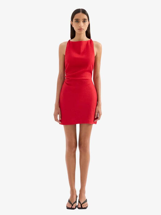 Image of Dresses. Productname: Nude Lucy Lotta Linen Mini Dress in Vermillion colour by brand - Nude Lucy