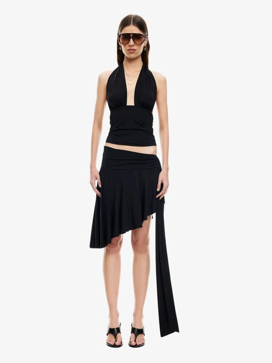 Image of a model wearing Skirts. Productname: Lioness Safari Midi Skirt in Noir colour by brand - Lioness