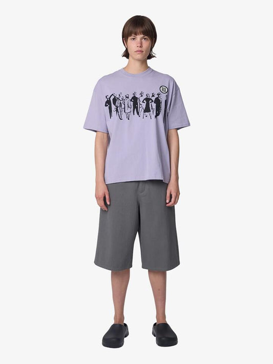 Image of a model wearing Tops. Productname: S-Double People Stripe Tee in DUSTY GRAPE colour by brand - S-Double