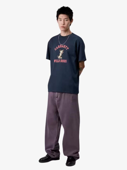 Image of a model wearing Tops. Productname: Carhartt Wip Short Sleeve Wild Dog T-Shirt in Jupiter colour by brand - Carhartt Wip