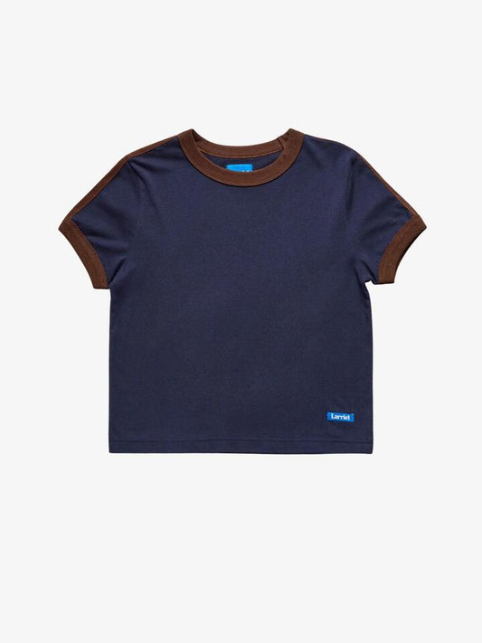 Image of a model wearing Tops. Productname: Larriet Penny Tee in Navy colour by brand - Larriet