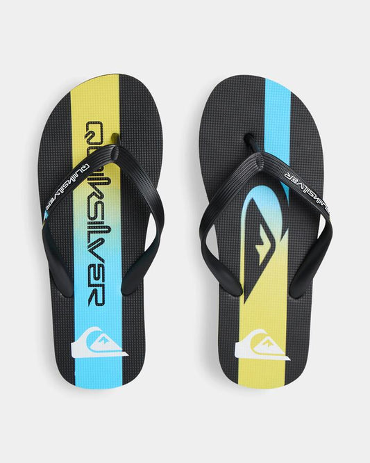 Image of Sandals. Productname: Quiksilver - Mens Moncata Thongs - Black/Blue/Yellow - in Black/Blue/Yellow colour by brand - Quiksilver
