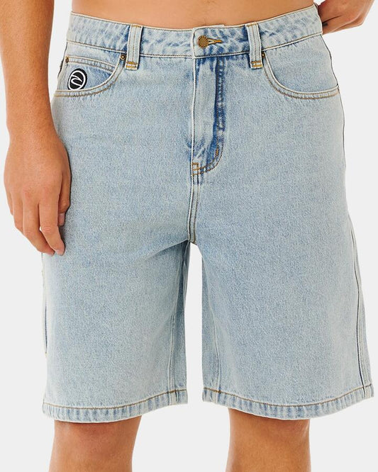 Image of a model wearing Shorts. Productname: rip Curl - Mens Nu Dose Denim Shorts - Washed Blue - in Washed Blue colour by brand - rip Curl