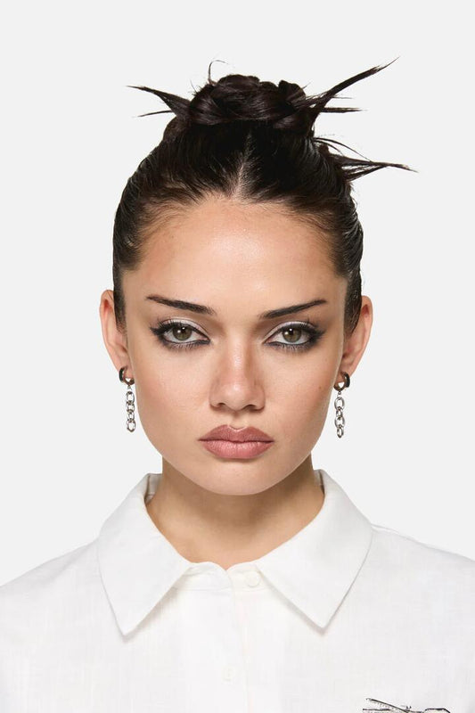 Image of Earrings. Productname: Drop Chain Sleeper Earrings in Silver colour by brand - Black Friday