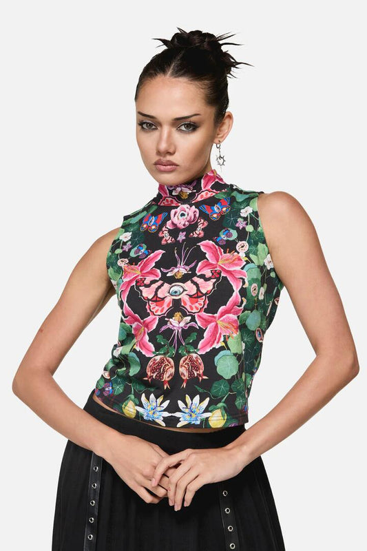 Image of a model wearing Tops. Productname: See No Evil Print Tank Top in Multi colour by brand - Black Friday