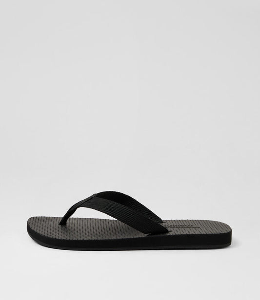 Image of Sandals. Productname: Ollee Black Fabric Thongs in BLACK-BLACK SOLE colour by brand - MOLLINI