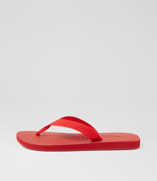 Image of Sandals. Productname: Ollee Red Fabric Thongs in RED-RED SOLE colour by brand - MOLLINI