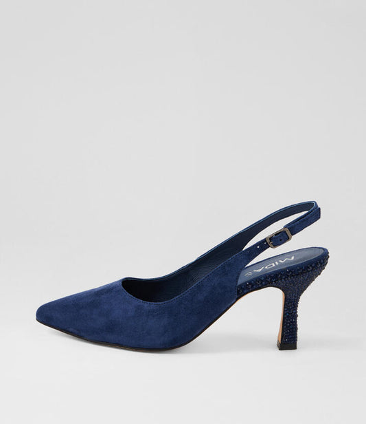 Image of Heels. Productname: Lipsy Navy Suede Jewels Heels in NAVY colour by brand - MIDAS