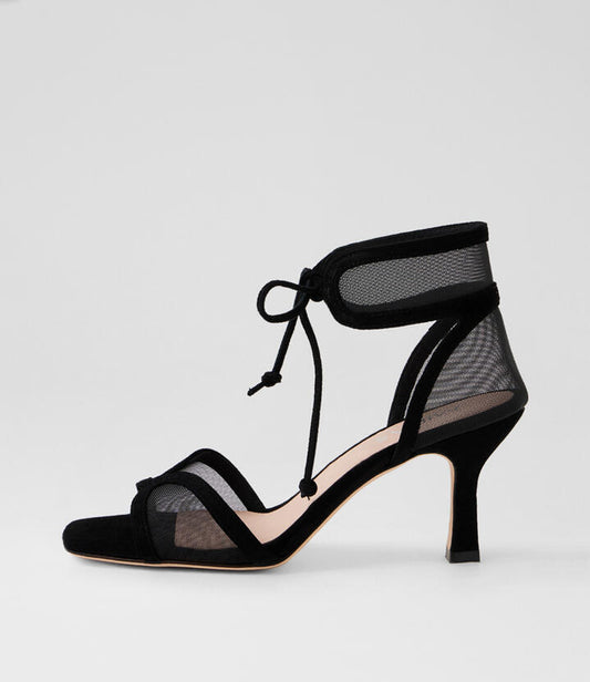 Image of Sandals. Productname: Lyma Black Suede Mesh Sandals in BLACK colour by brand - MIDAS