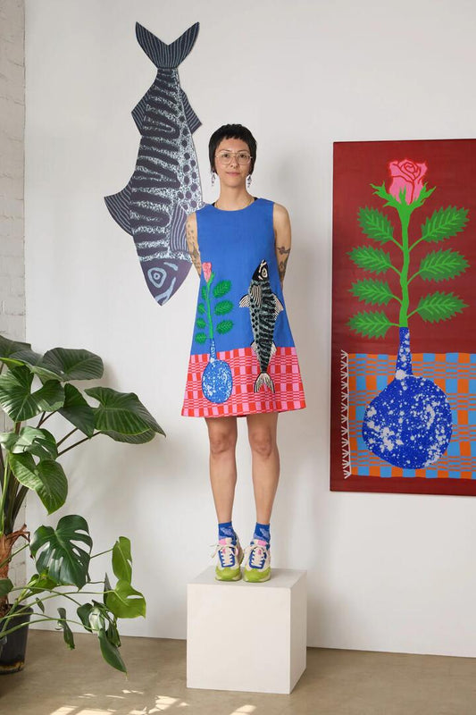 Image of Dresses. Product name - Gone Fishing Print Shift Dress in Blue colour by brand - Gorman