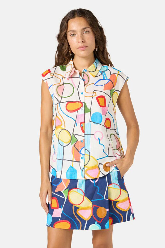 Image of a model wearing Tops. Productname: Line And Dandy Print Shirt in Print colour by brand - Gorman