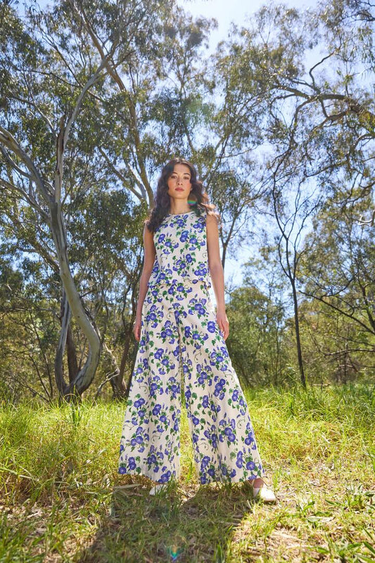 Image of a model wearing Pants. Productname: Morning Glory Wide Leg Pant in Cream colour by brand - Princess Highway