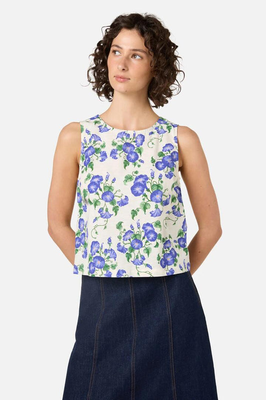 Image of a model wearing Tops. Productname: Morning Glory Shell Top in Cream colour by brand - Princess Highway