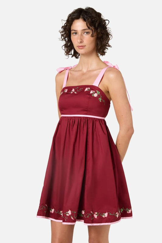 Image of Dresses. Productname: Gloria Embroidered Mini Dress in Berry colour by brand - Princess Highway