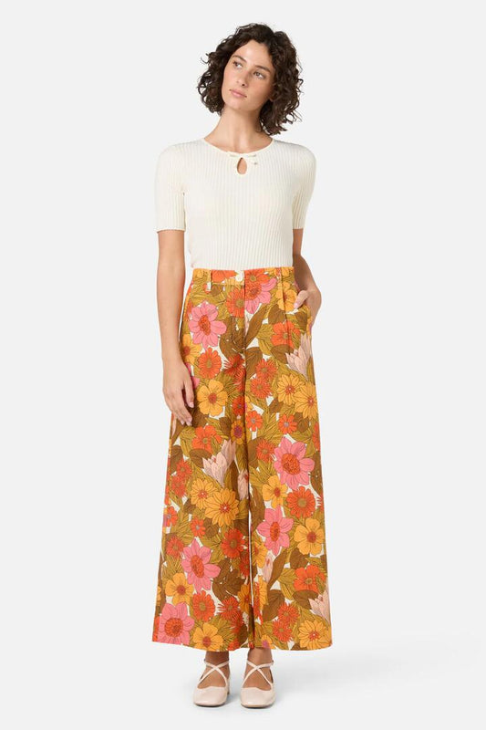 Image of a model wearing Pants. Productname: Nellie 70'S Floral Culotte in Pink colour by brand - Princess Highway