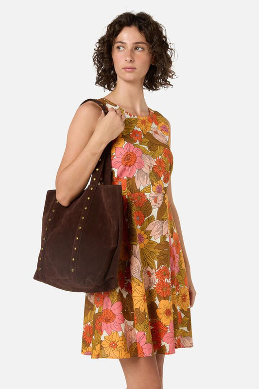 Image of Bags. Productname: Faux Suede Stud Tote in Chocolate colour by brand - Princess Highway