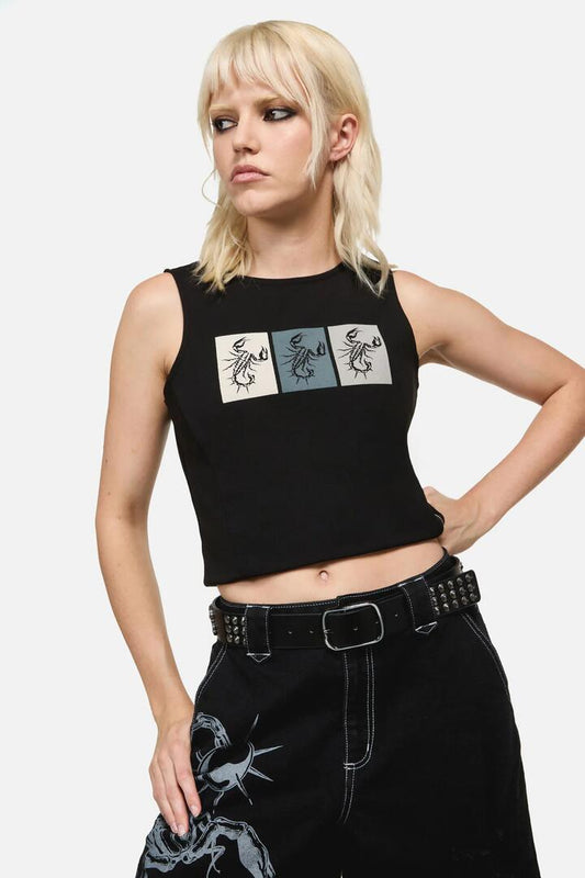 Image of Accessories. Productname: Scorpion Stud Belt in Black colour by brand - Dangerfield