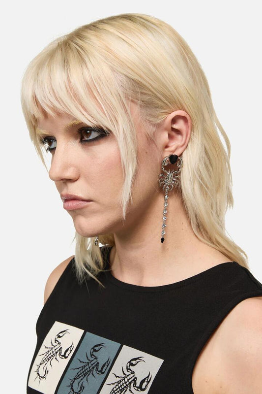 Image of Earrings. Productname: Scorpion Crystal Drop Earrings in Silver colour by brand - Dangerfield