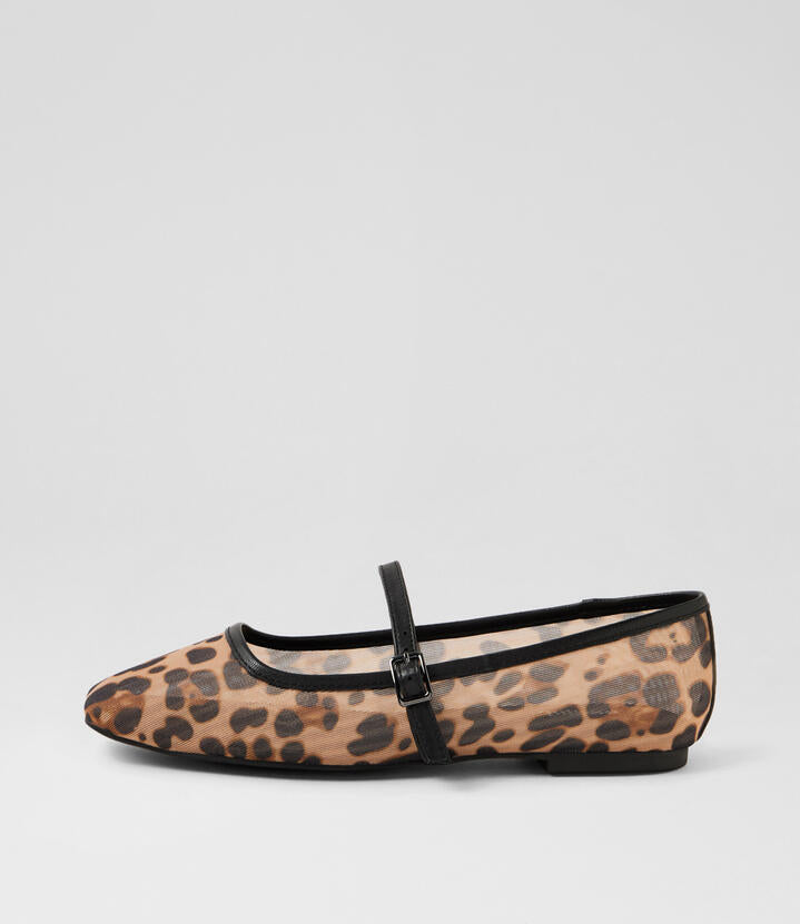 Image of Footwear. Productname: Tokenas Choc Leopard Mesh Leather Flat Shoes in CHOC LEOPARD colour by brand - MOLLINI