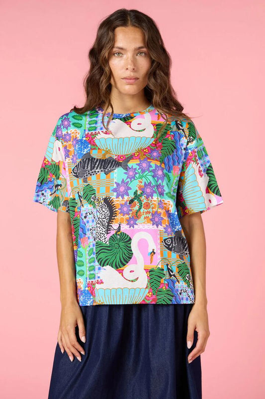 Image of a model wearing Tops. Productname: All Things Print Oversize Tee in Print colour by brand - Gorman