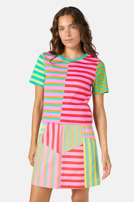 Image of a model wearing Tops. Productname: Stripe Lover Crop Tee in Print colour by brand - Gorman