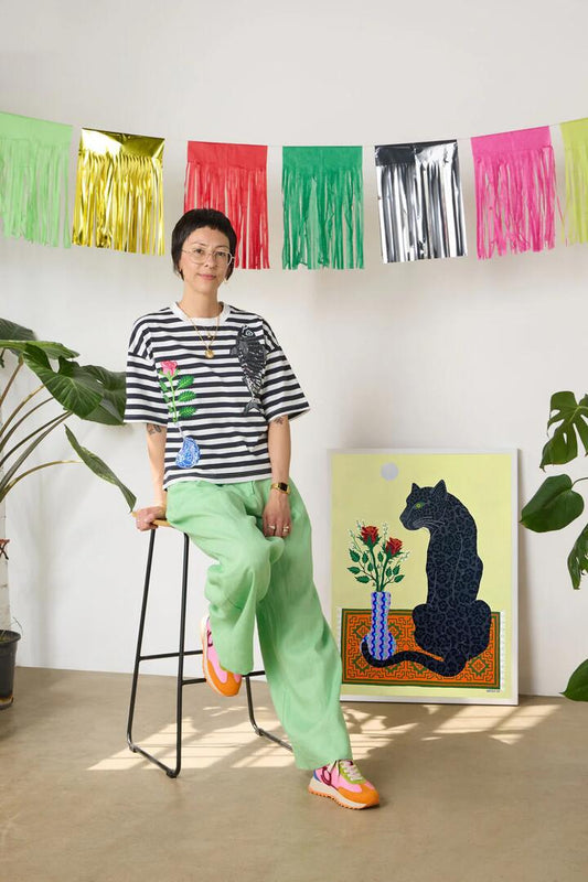 Image of a model wearing Tops. Productname: Gone Fishing Print Relaxed Tee in Stripe colour by brand - Gorman