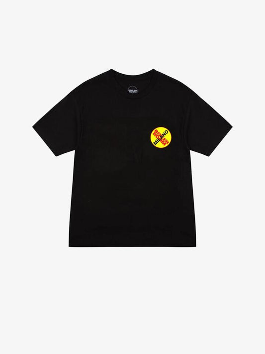 Image of a model wearing Tops. Productname: Boiler Room Milan City T-Shirt in Black colour by brand - Boiler Room