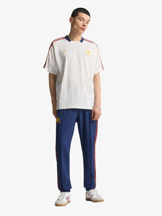 Image of a model wearing Tops. Productname: Adidas AS Roma Terrace Icons Jersey in White/Dark Blue colour by brand - Adidas