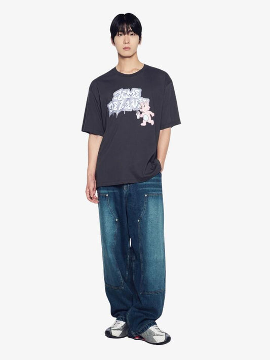 Image of a model wearing Outerwear. Productname: ADLV Ac Bear Spray Hoodie in Black colour by brand - ADLV