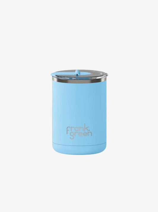 Image of Kitchen & Dining. Productname: Frank Green Ceramic Coffee Cup With Hinged Lid ONE SIZE Sky Blue in Sky Blue colour by brand - Frank Green