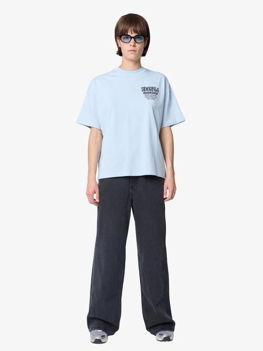 Image of a model wearing Tops. Productname: S-Double Workshop Ss Tee in Baby Blue colour by brand - S-Double