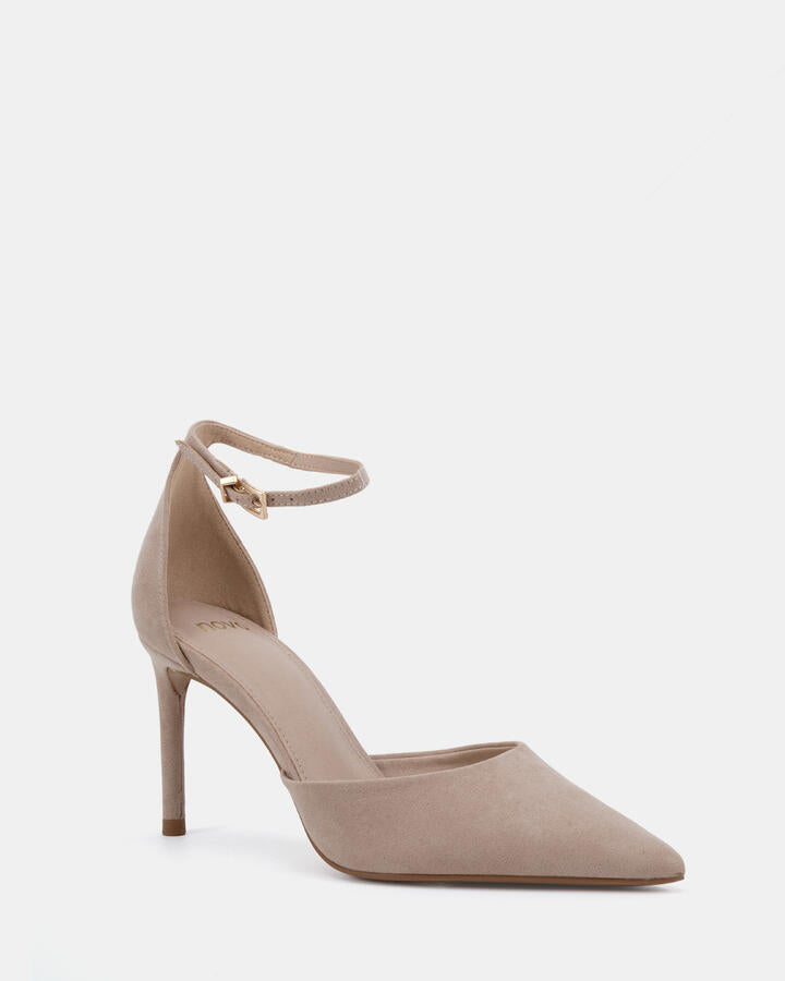 Image of Heels. Product name - Iyana Nude Suede Pumps in Neutral colour by brand - Novo