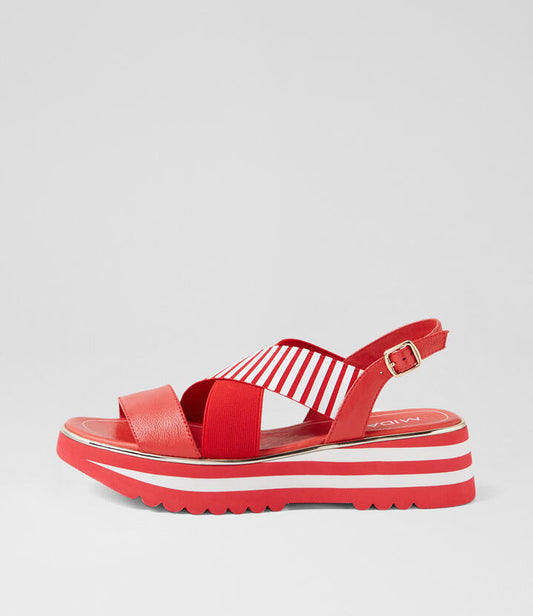 Image of Sandals. Productname: Hunta Red White Leather Elastic Sandals in RED-RED&WHITE colour by brand - MIDAS