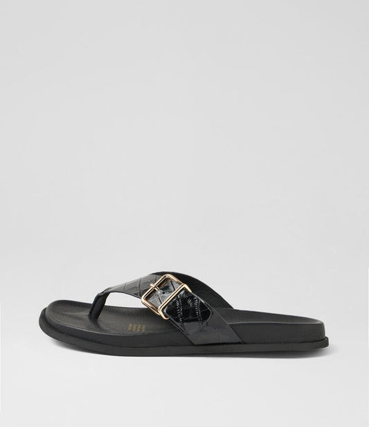 Image of Sandals. Productname: Volute Black Croc Thongs in BLACK colour by brand - MIDAS