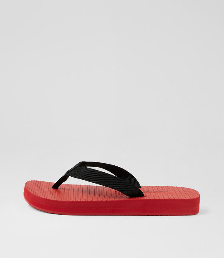 Image of Sandals. Productname: Fara Black Red Fabric Sandals in Black-Red Sole colour by brand - MOLLINI