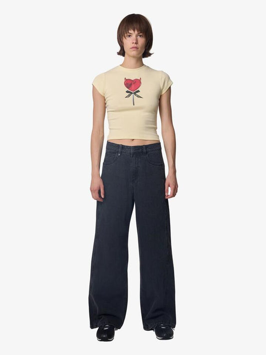 Image of Hats. Productname: Worship Sucks To Be You Cap Sleeve Tee in Lemon Icing colour by brand - Worship