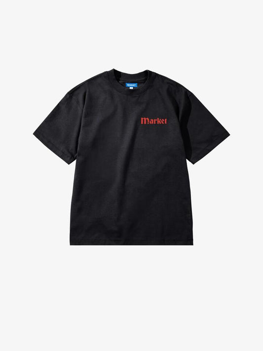 Image of a model wearing Tops. Productname: Market True Tread T-Shirt in Pirate Black colour by brand - Market