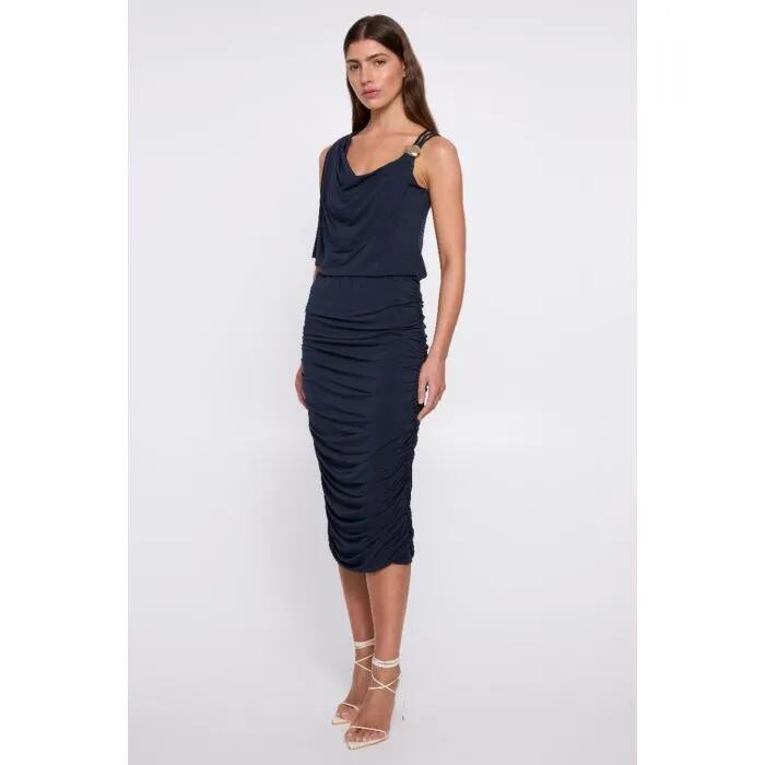 Image of a model wearing Skirts. Productname: Carlita Midi Skirt in NAVY colour by brand - sass and bide