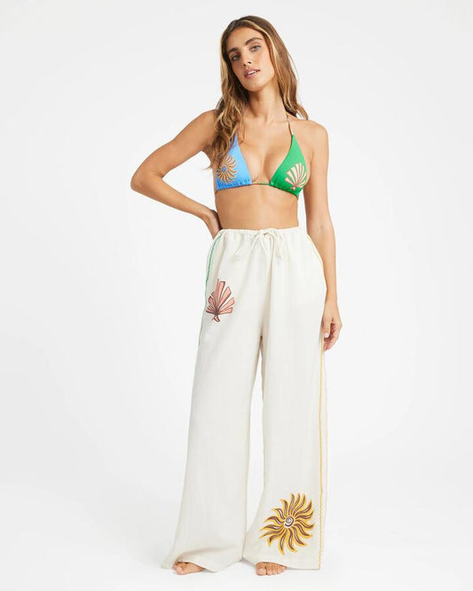 Image of a model wearing Pants. Product name - Billabong Womens Haze Elst Elastic Waist Pants Salt Crystal in Salt Crystal colour by brand - Billabong