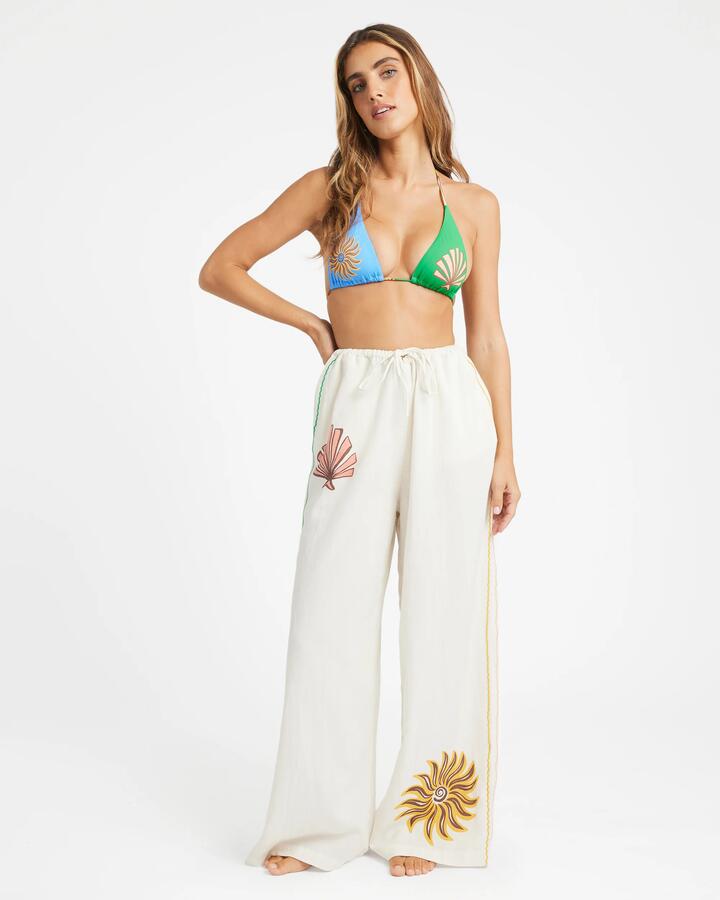 Image of a model wearing Pants. Product name - Billabong Womens Haze Elst Elastic Waist Pants Salt Crystal in Salt Crystal colour by brand - Billabong