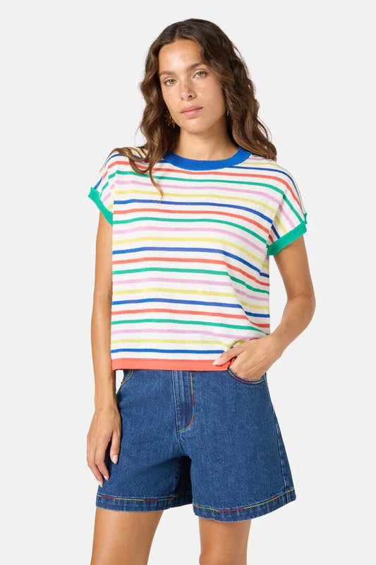 Image of a model wearing Tops. Productname: Line And Dandy Stripe Top in Grey Stripe colour by brand - Gorman