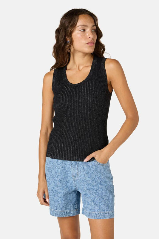 Image of a model wearing Tops. Productname: Allegra Cotton Knit Tank in Black colour by brand - Gorman