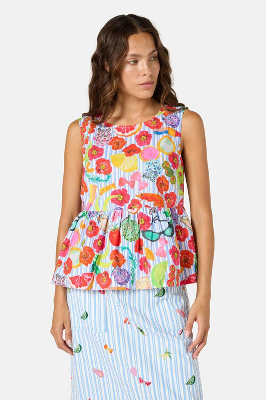 Image of a model wearing Tops. Productname: Antipasto Print Tank in Print colour by brand - Gorman
