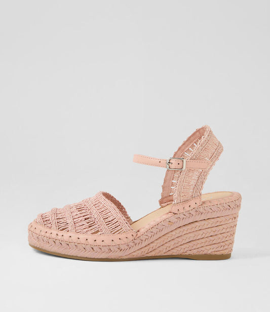 Image of Boots. Productname: Fodele Pale Pink Synthetic Raffia Leather Wedges in PALE PINK colour by brand - MIDAS